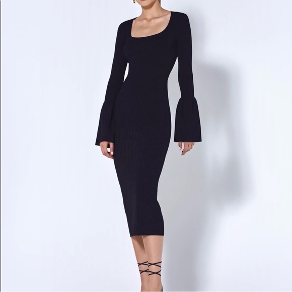 ALEXIS tie back ribbed knit black bodycon midi dress small designer event formal - Picture 1 of 13